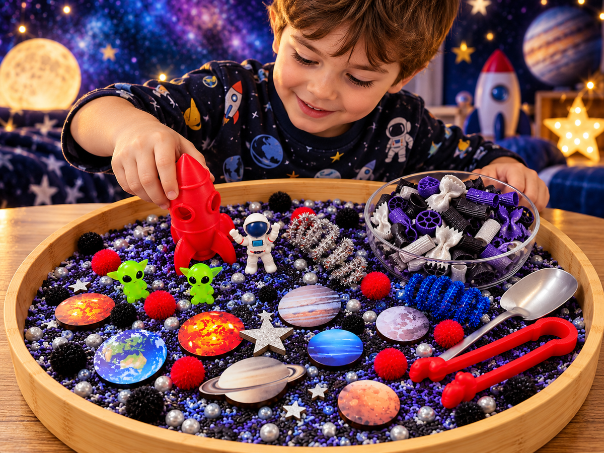 Outer Space Pour & Play Sensory Kit - Galaxy, Rocket, Astronaut, Aliens