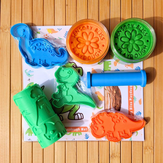 Dinosaur Playdough Kit - Triceratops, T-Rex, Long Neck