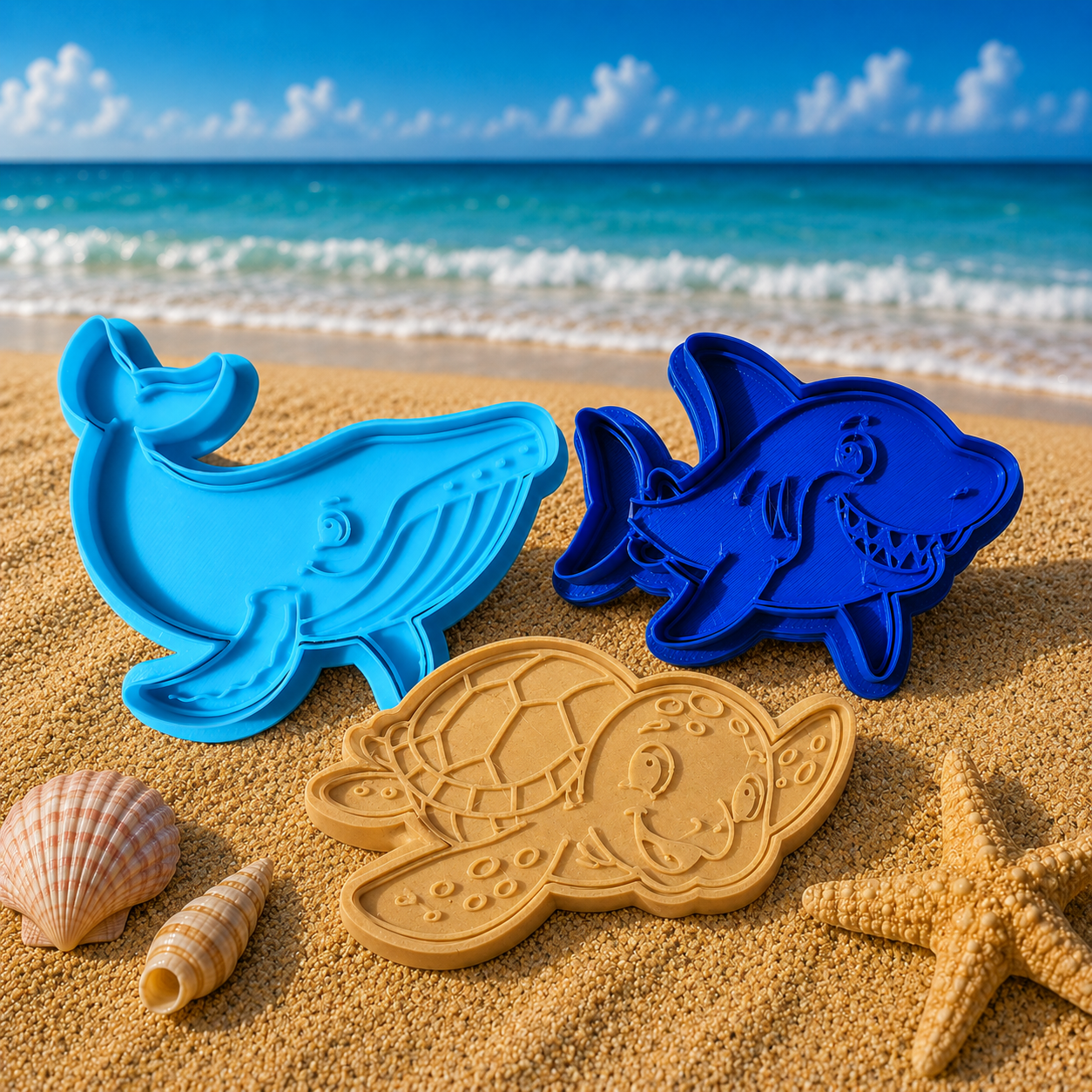 Under the Sea Ocean - Natural Playdough Kit - Cutters, Stamp, Patterned Roller & Playdough Scissors