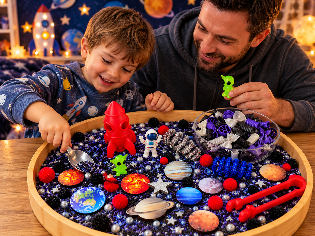 Outer Space Pour & Play Sensory Kit - Galaxy, Rocket, Astronaut, Aliens