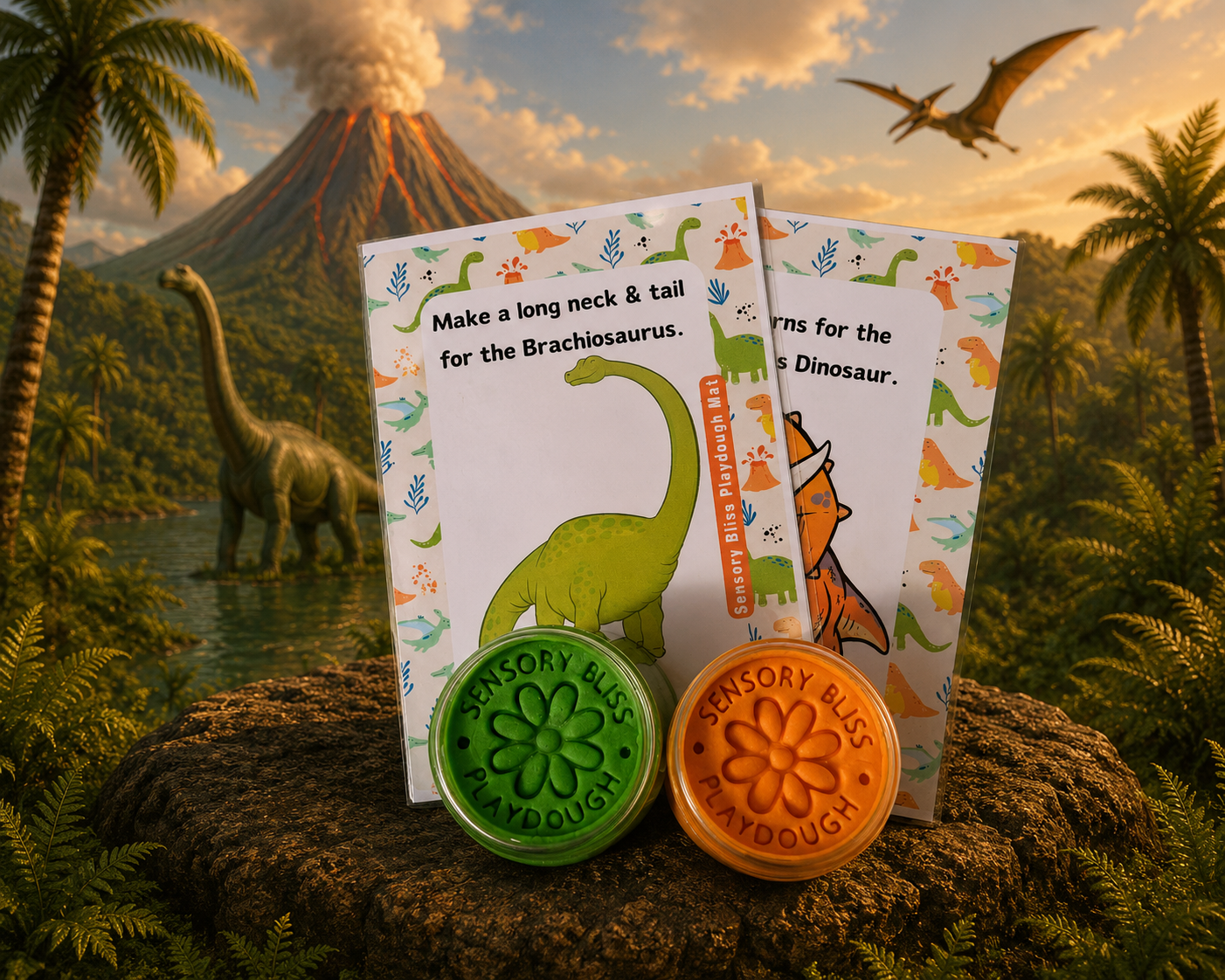 Dinosaur Playdough Kit - Triceratops, T-Rex, Long Neck