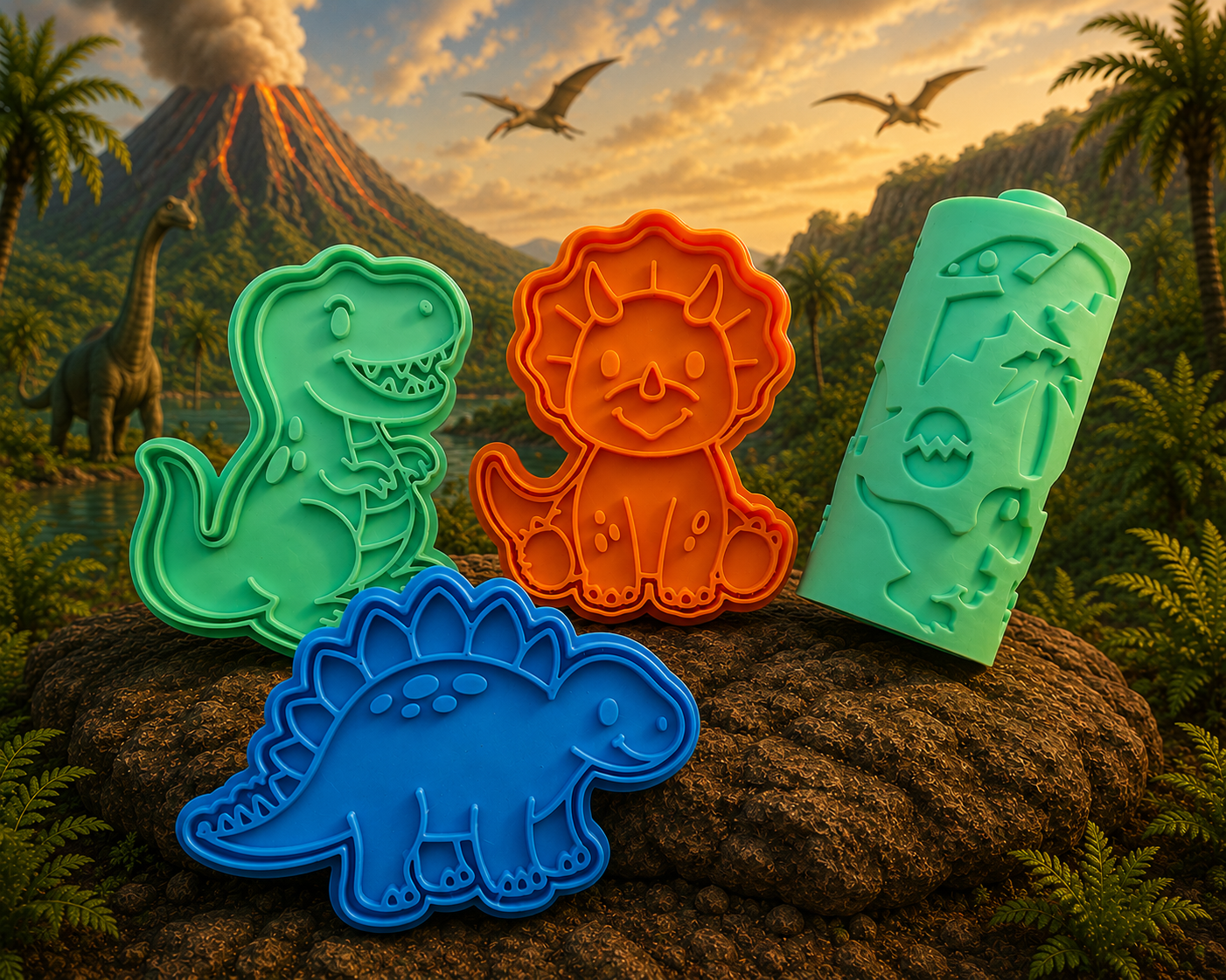 Dinosaur Playdough Cutters, Stamps and Patterned Rollers