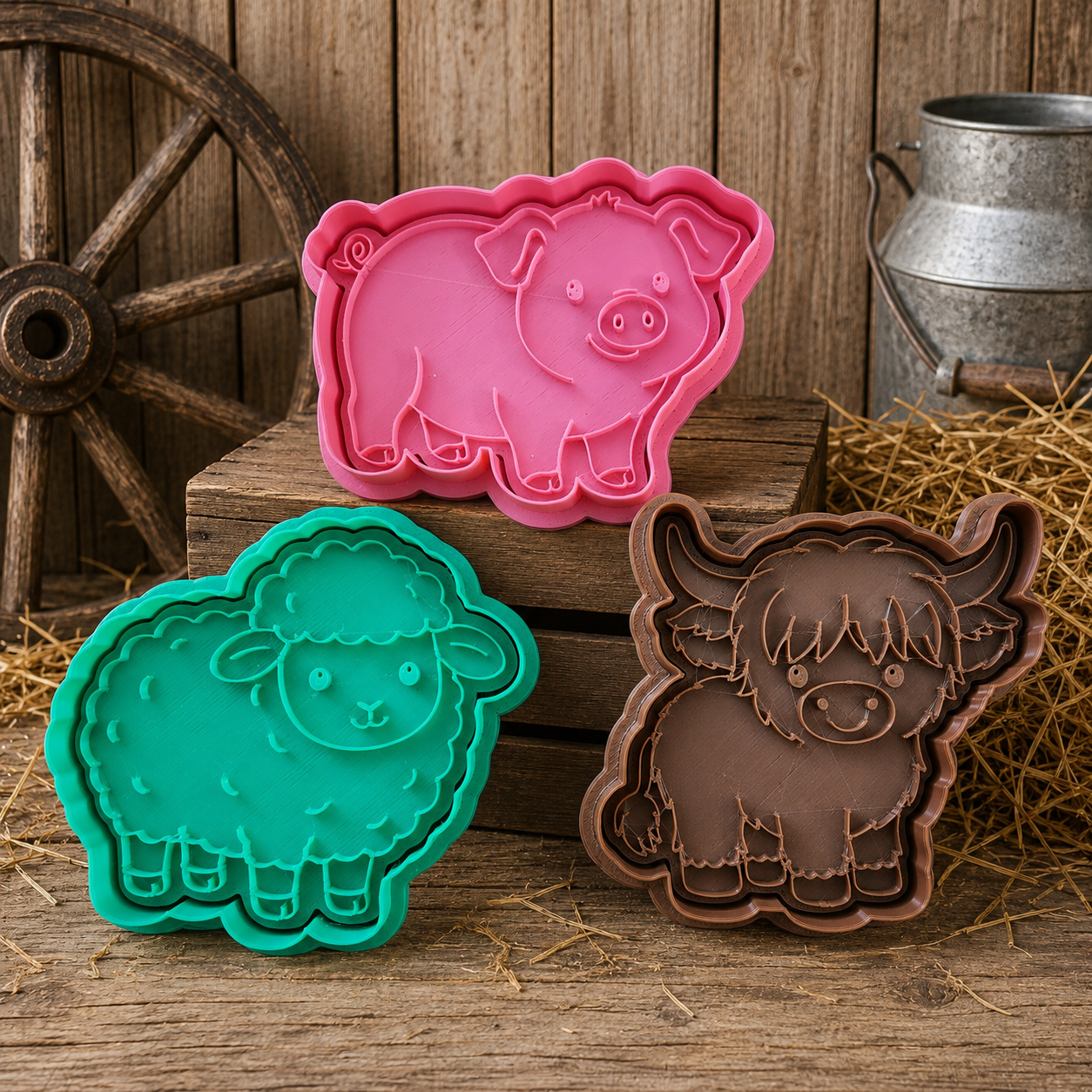 On the Farm Playdough Tools - Cutters, Stamp Patterned Roller - Animals