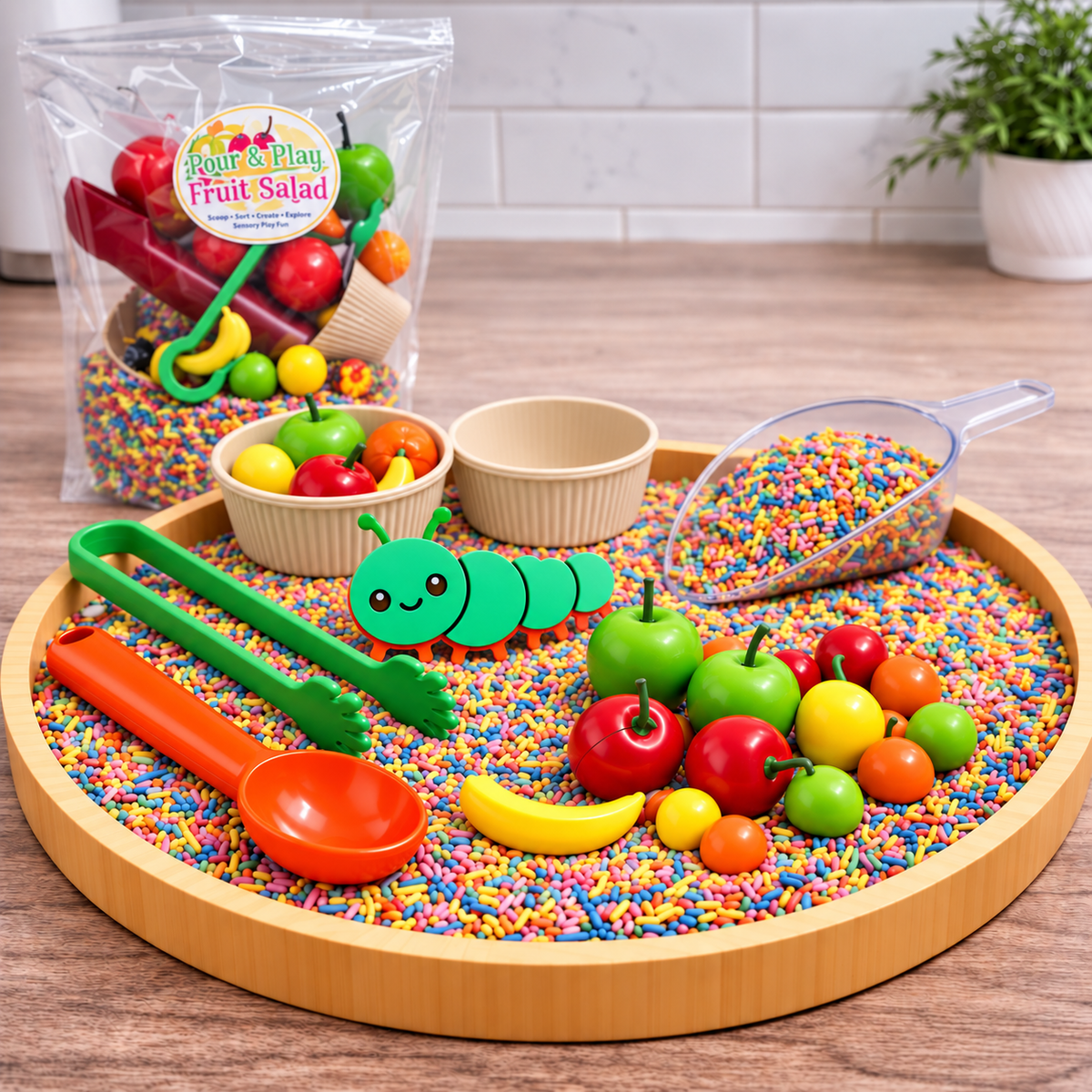 Fruit Salad Pour & Play Kit - Caterpillar, Rainbow Rice
