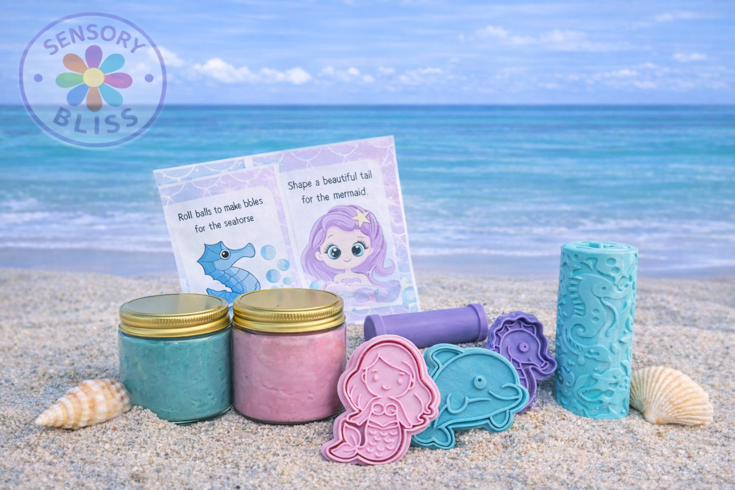 Mermaid Playdough Kit - Cutters/Stamps & Rollers
