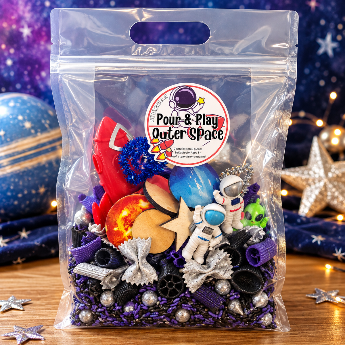 Outer Space Pour & Play Sensory Kit - Galaxy, Rocket, Astronaut, Aliens