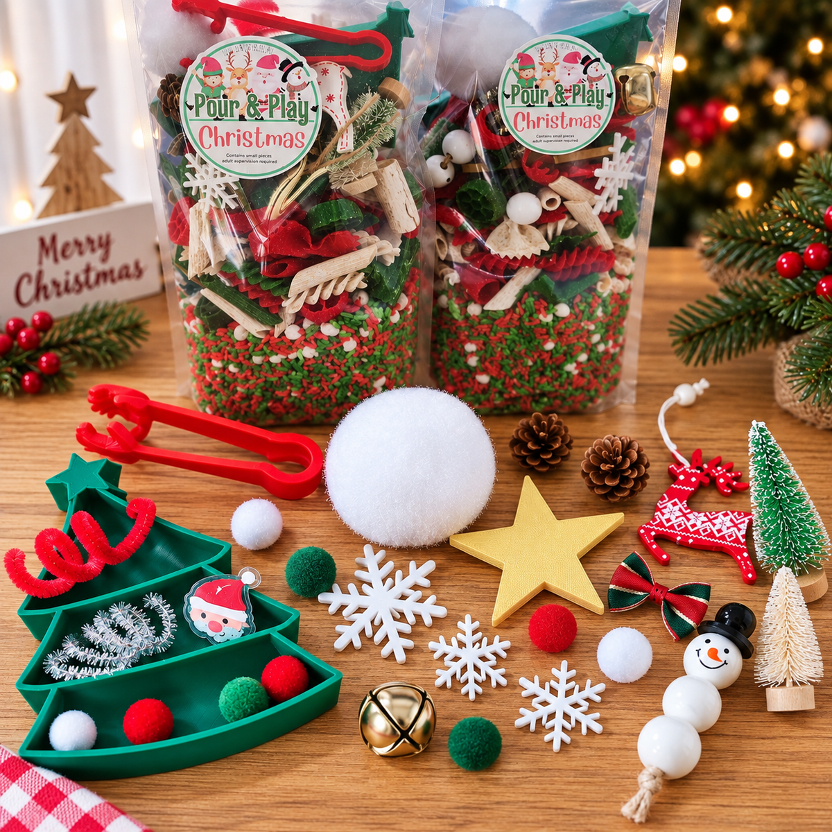 Christmas Pour & Play Kit - Sensory Rice tray filler